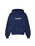 sweat à capuche bleu marine avec poche kangourou et logo "sunride studios" devant